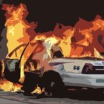 burning police car
